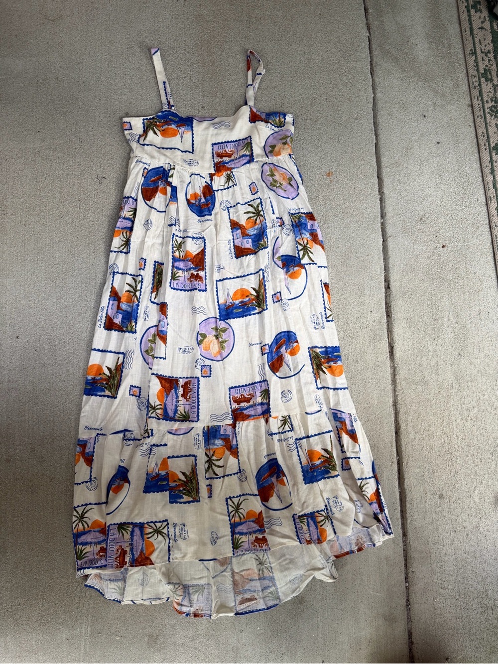 Paper Heart La Dolce Vita Postcard Maxi Dress M Linen Blend Italian Summer Boho - Picture 2 of 8
